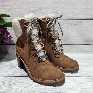 NINE WEST PENNI  Lace Up Ankle Combat Boots Dark Natural Brown Size 7.5